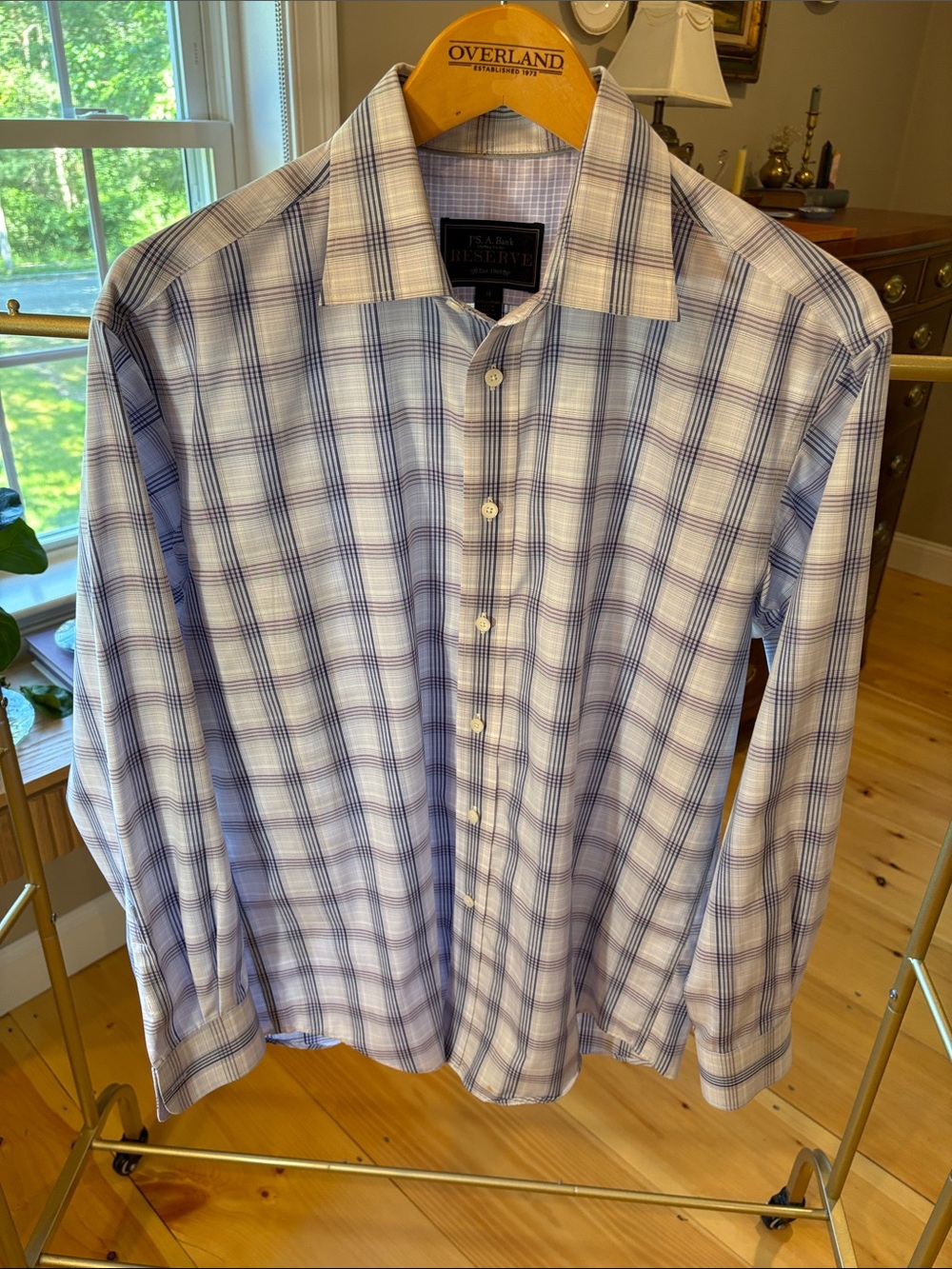 Peter Millar White and Blue Plaid Long-Sleeve Dress Shirt